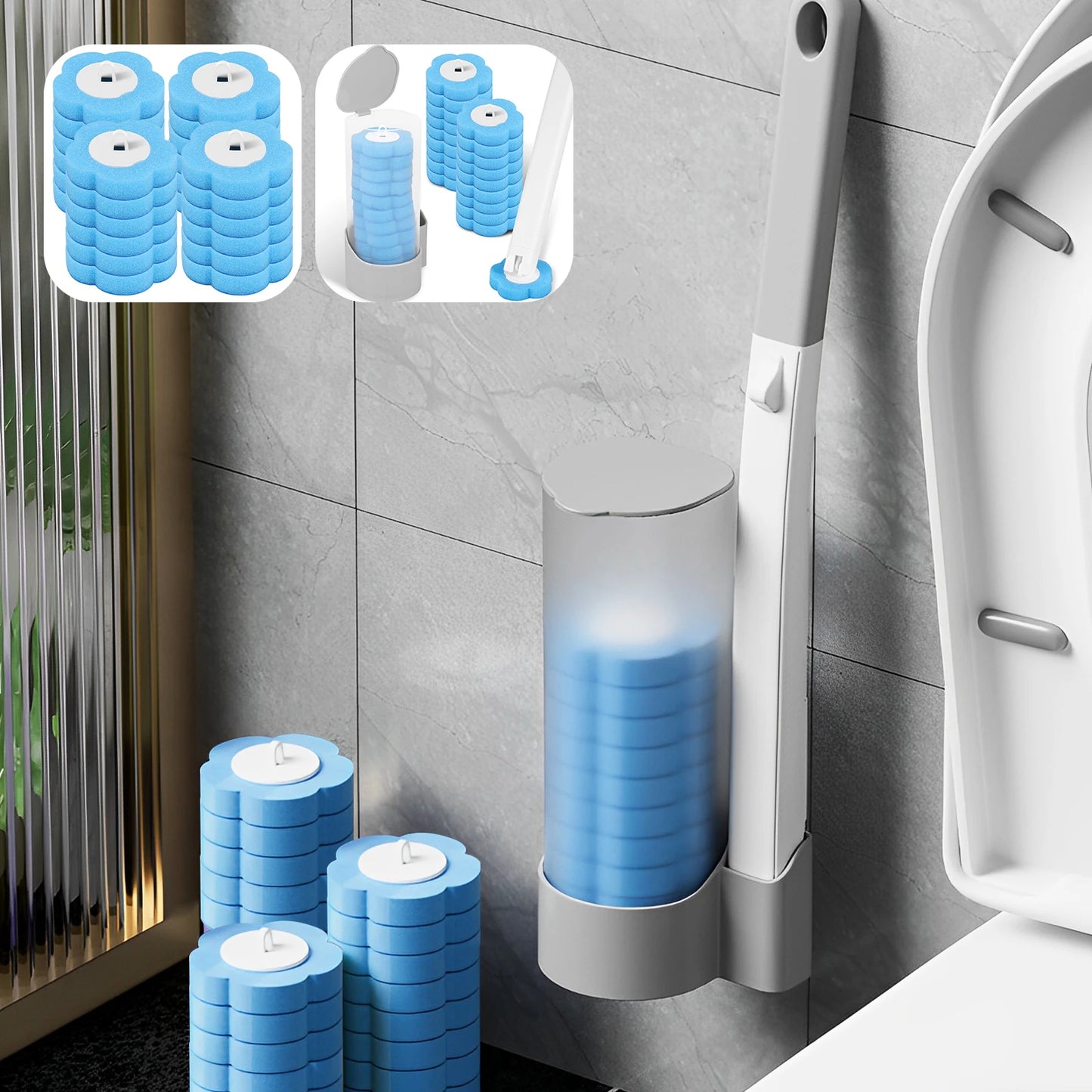 Disposable Toilet Brush with Replaceable Brush Head