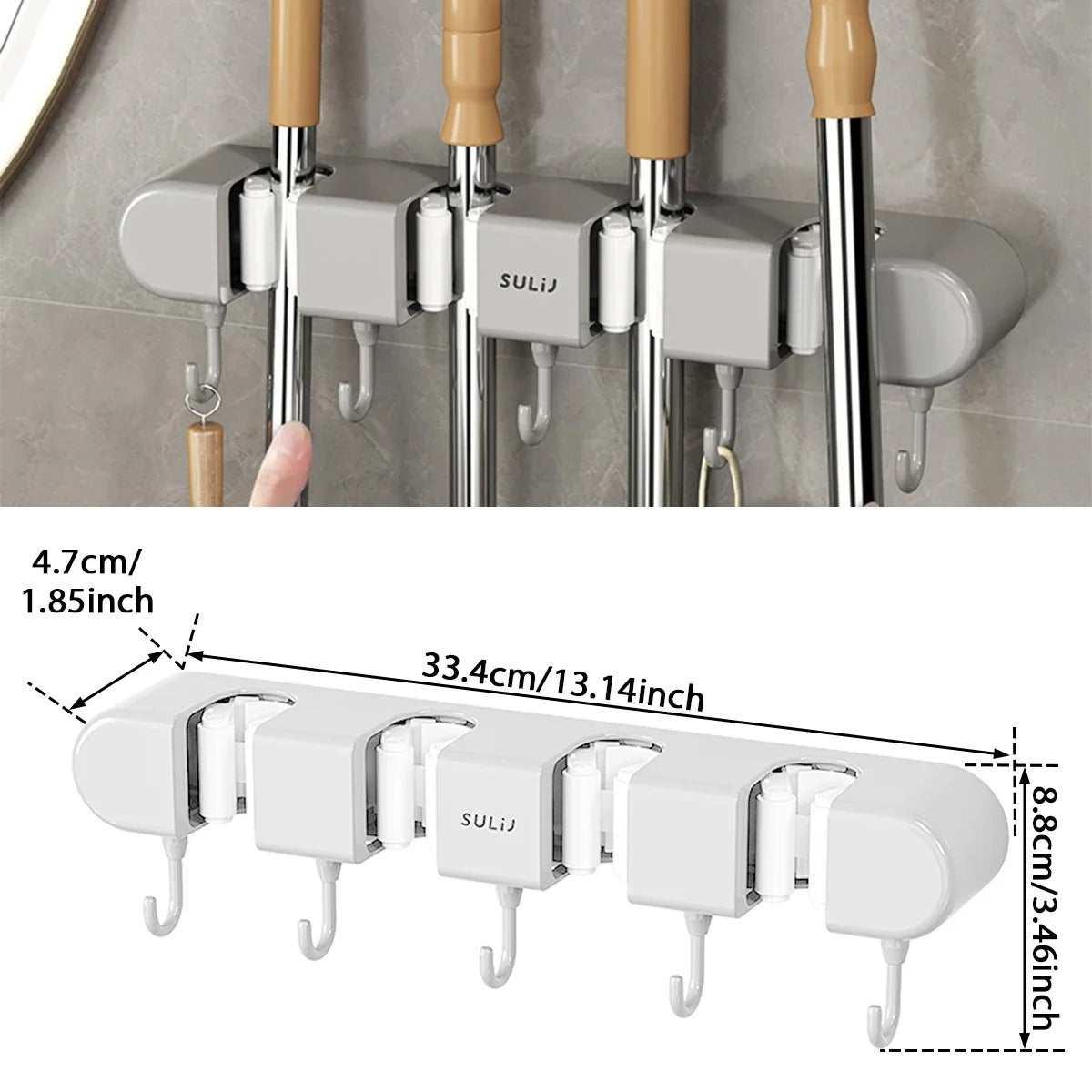 Wall Broom Holder with Hooks