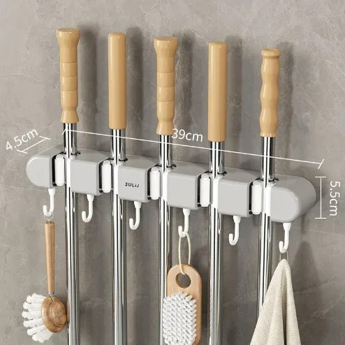 Wall Broom Holder with Hooks