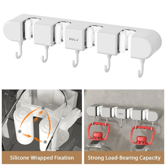 Wall Broom Holder with Hooks